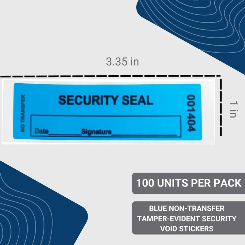 US PACK SMART 1"x3.35" Blue Non-Transfer Tamper-Evident Security Void Stickers/Labels/Seals with Sequential Numbers, Writable, Fan Folded for Convenience | 100-Pack - Image 2